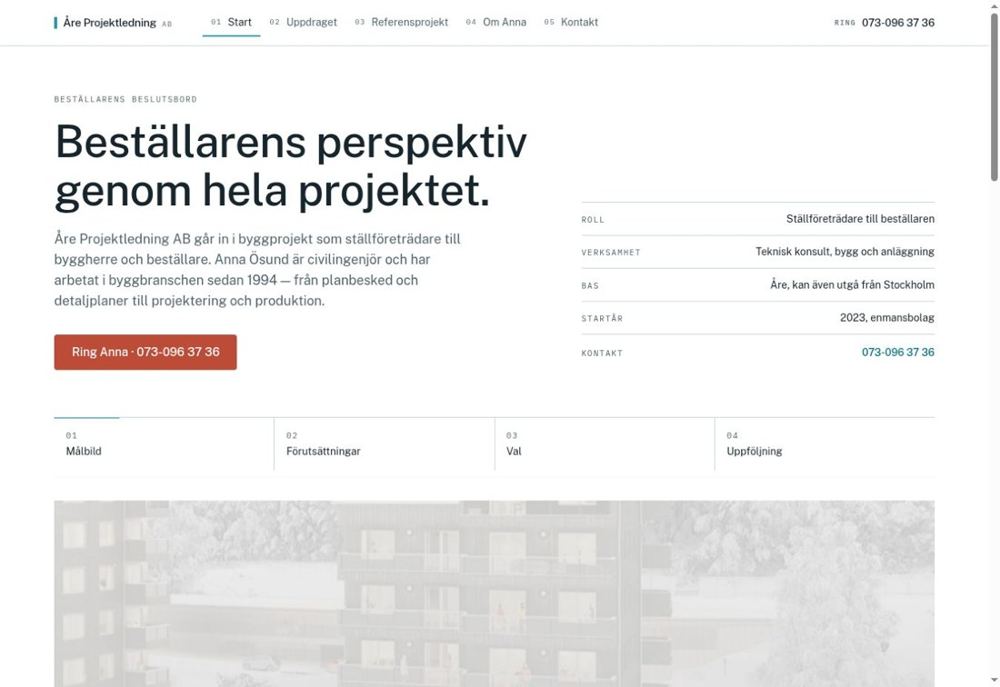 Skärmdump av Åre Projektledning