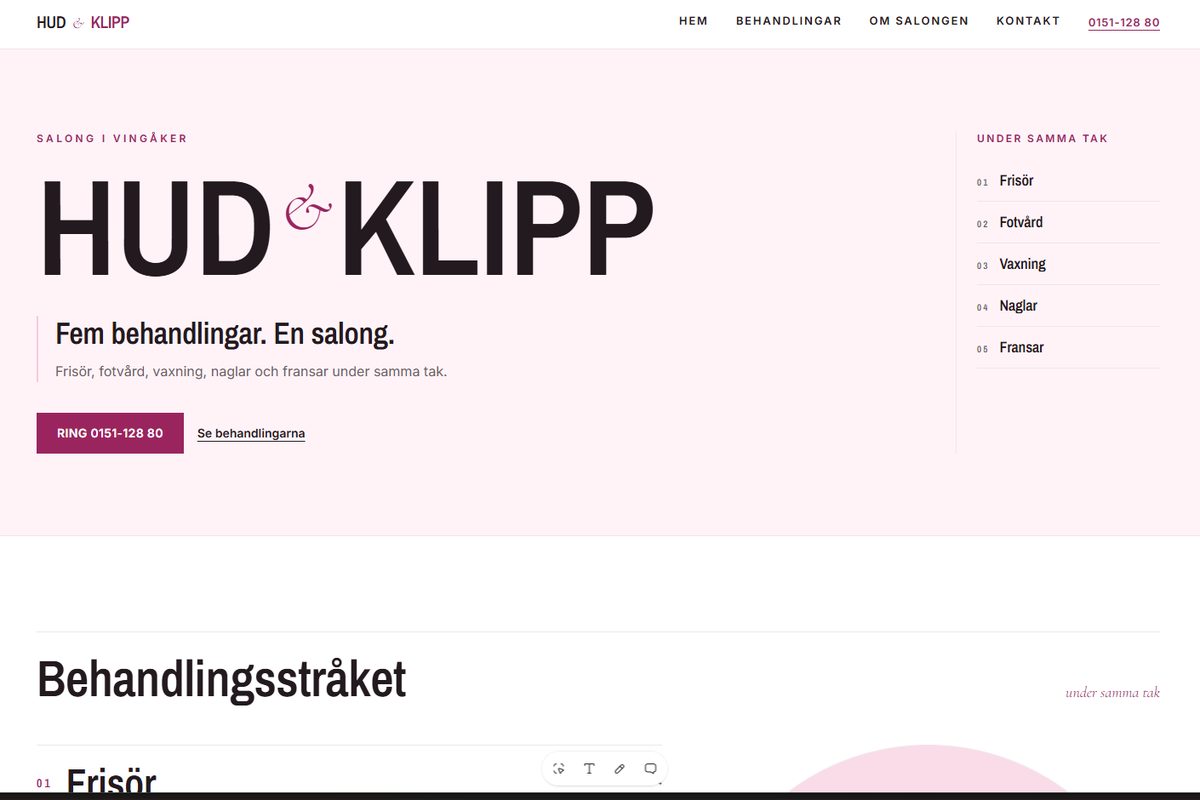Skärmdump av Hud & Klipp